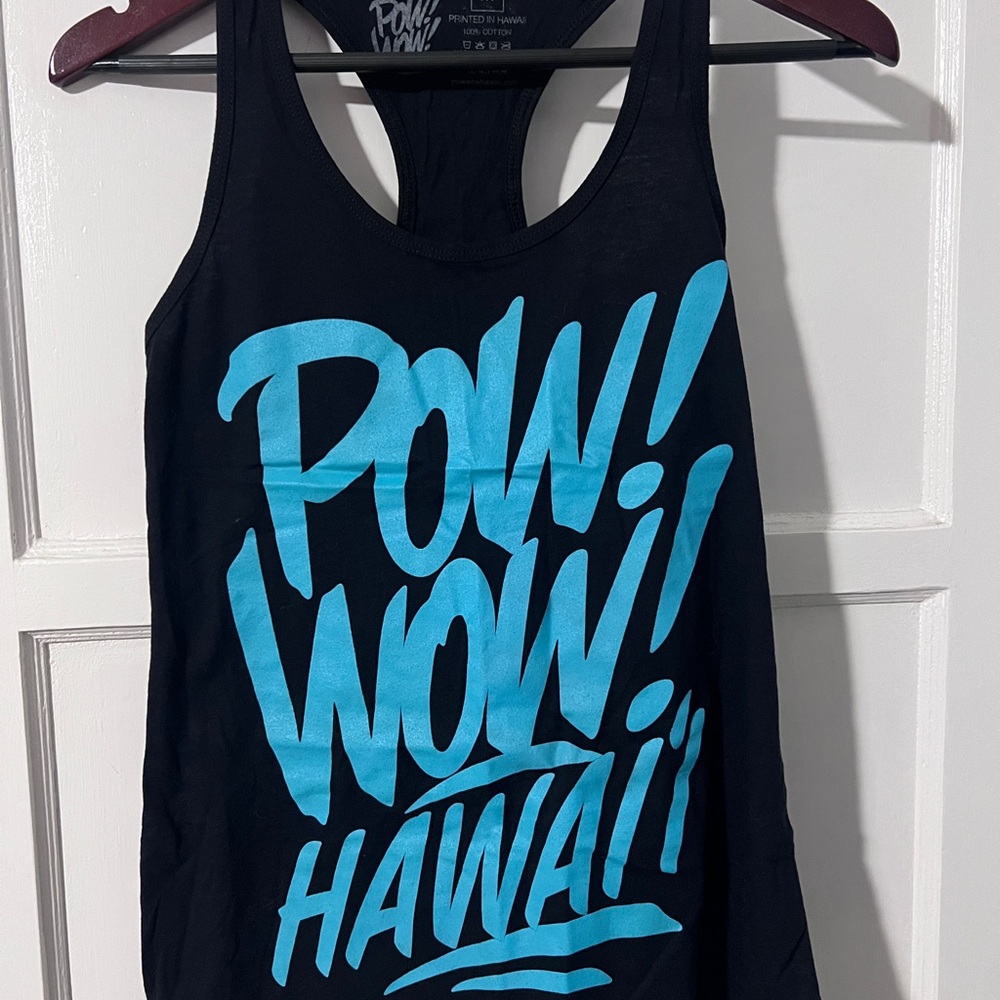 black Pow! Wow! Hawaii women's racerback tank top.